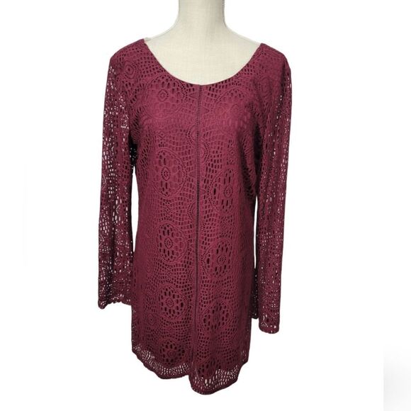 Speechless Womens Red Lace Overlay Scoop Neck Shift Dress - Picture 6 of 10